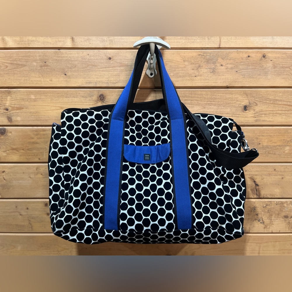 1154 LILL Studio Velvet Dot Canvas Weekender Tote Bag Black & Blue Crossbody